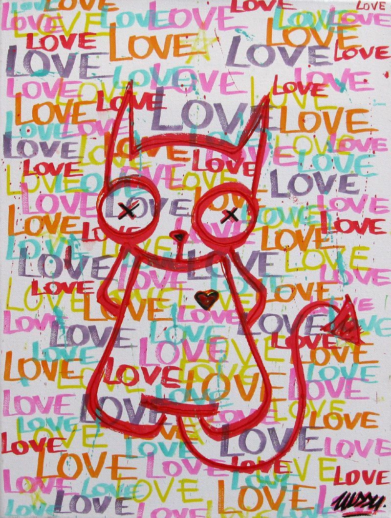 Tableau de LUSSY a pour titre  cat love blanc style graffiti, street pop art dim : LUSSYprix:110
