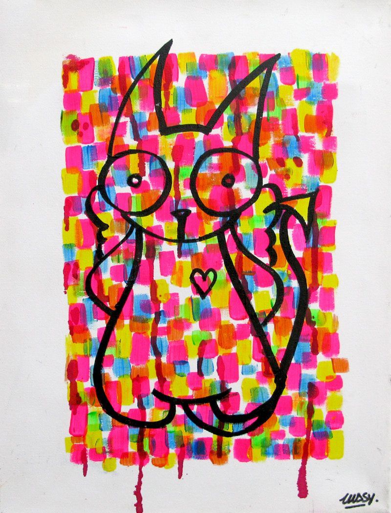 Tableau de LUSSY a pour titre  cat multicolor style graffiti, street pop art dim : LUSSYprix:110
