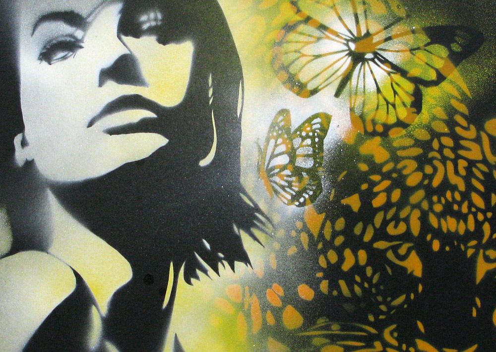 Tableau de KARO TRASS a pour titre  Clémence et son chat style street pop art, street art dim : KARO TRASSprix:170