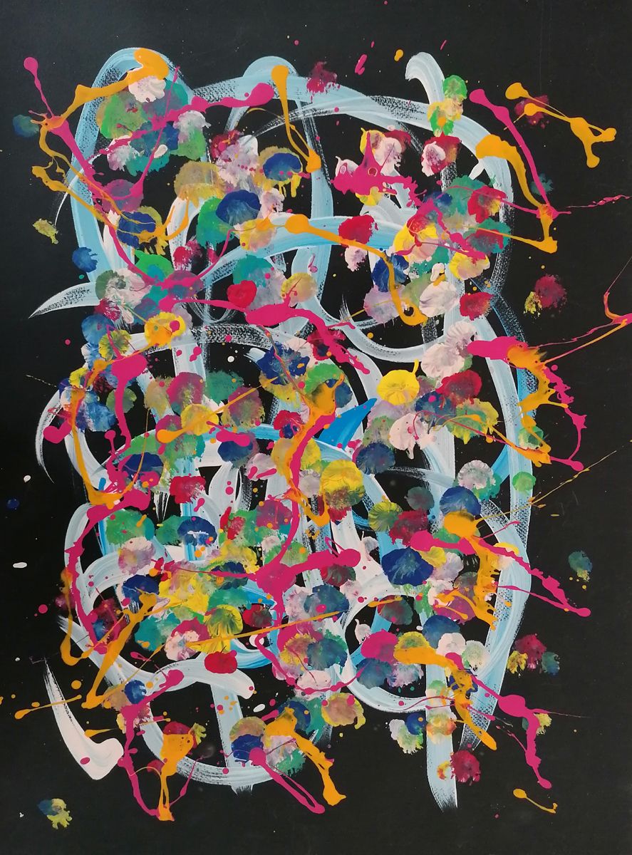 Dessin abstrait moyen format blanc et noir Noname C251 – STEPHANE RIME – 50 × 70 cm