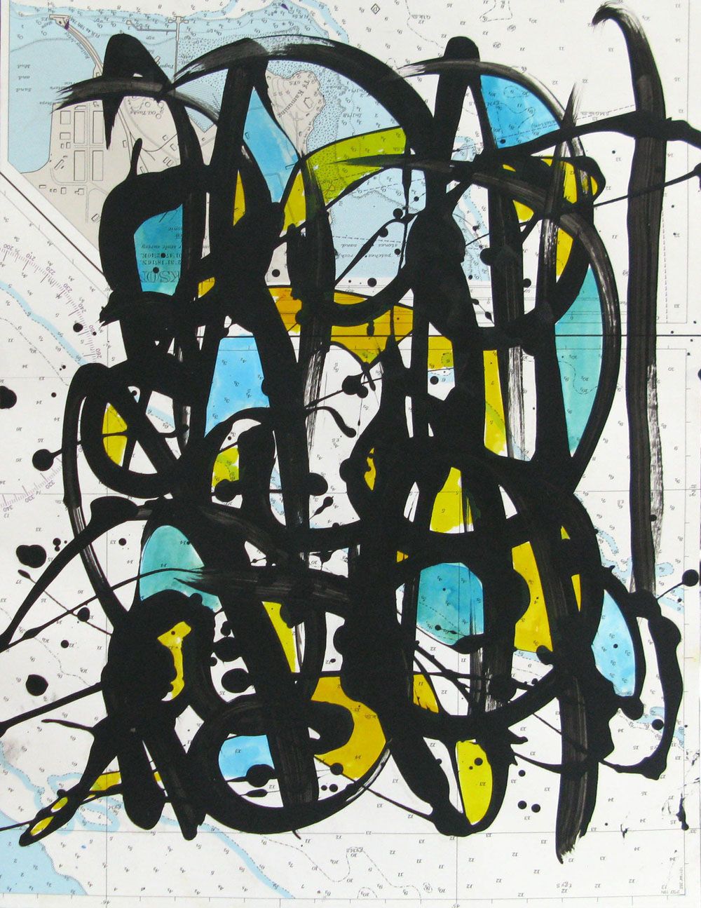 Dessin abstrait petit format NONAME CARTE MARINE B18 – STEPHANE RIME – 40 × 30 cm