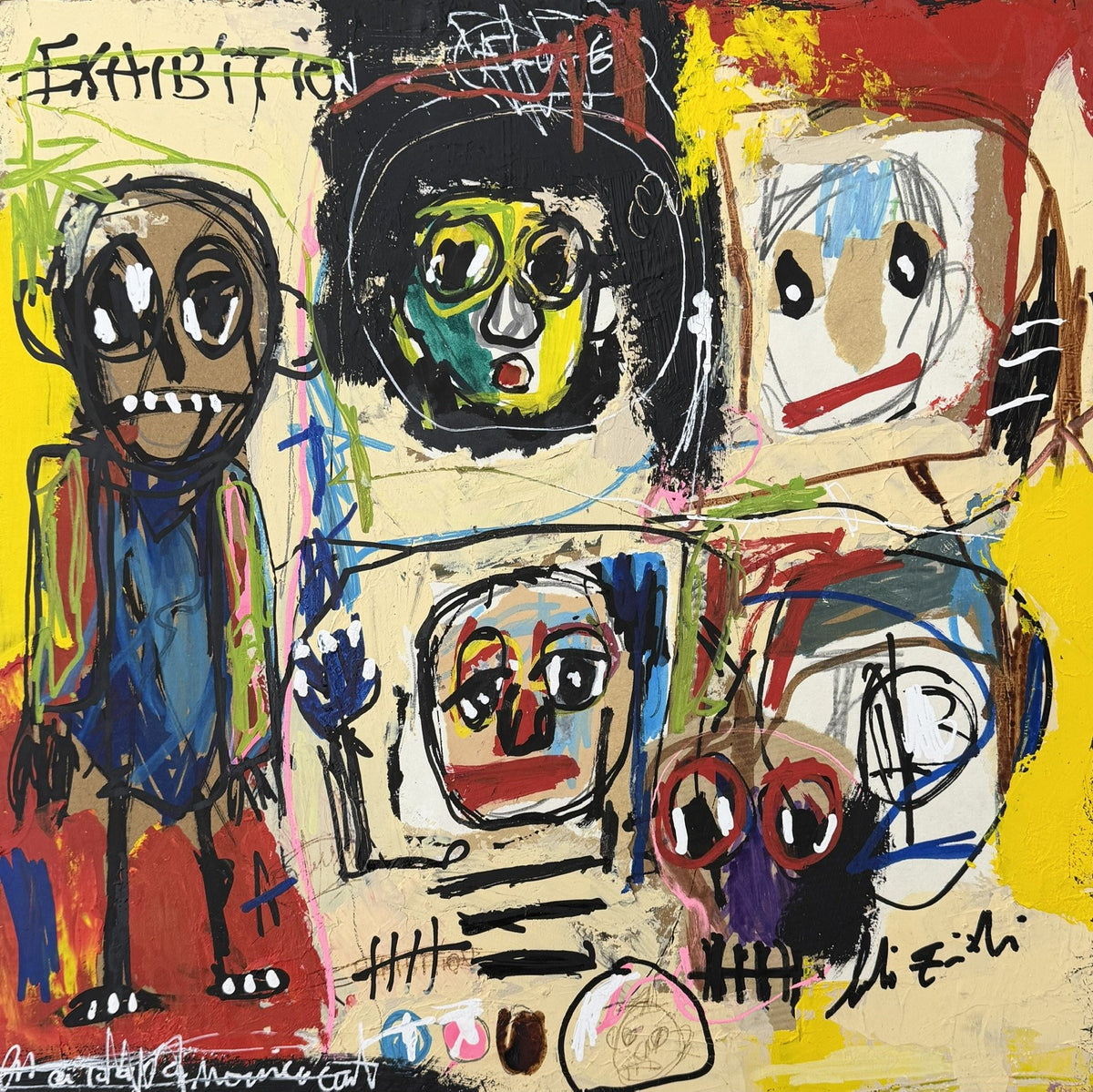 Dessin de Larbi Zaidi, Exhibition VII, acrylique et technique mixte sur carton, 36 x 36 cm