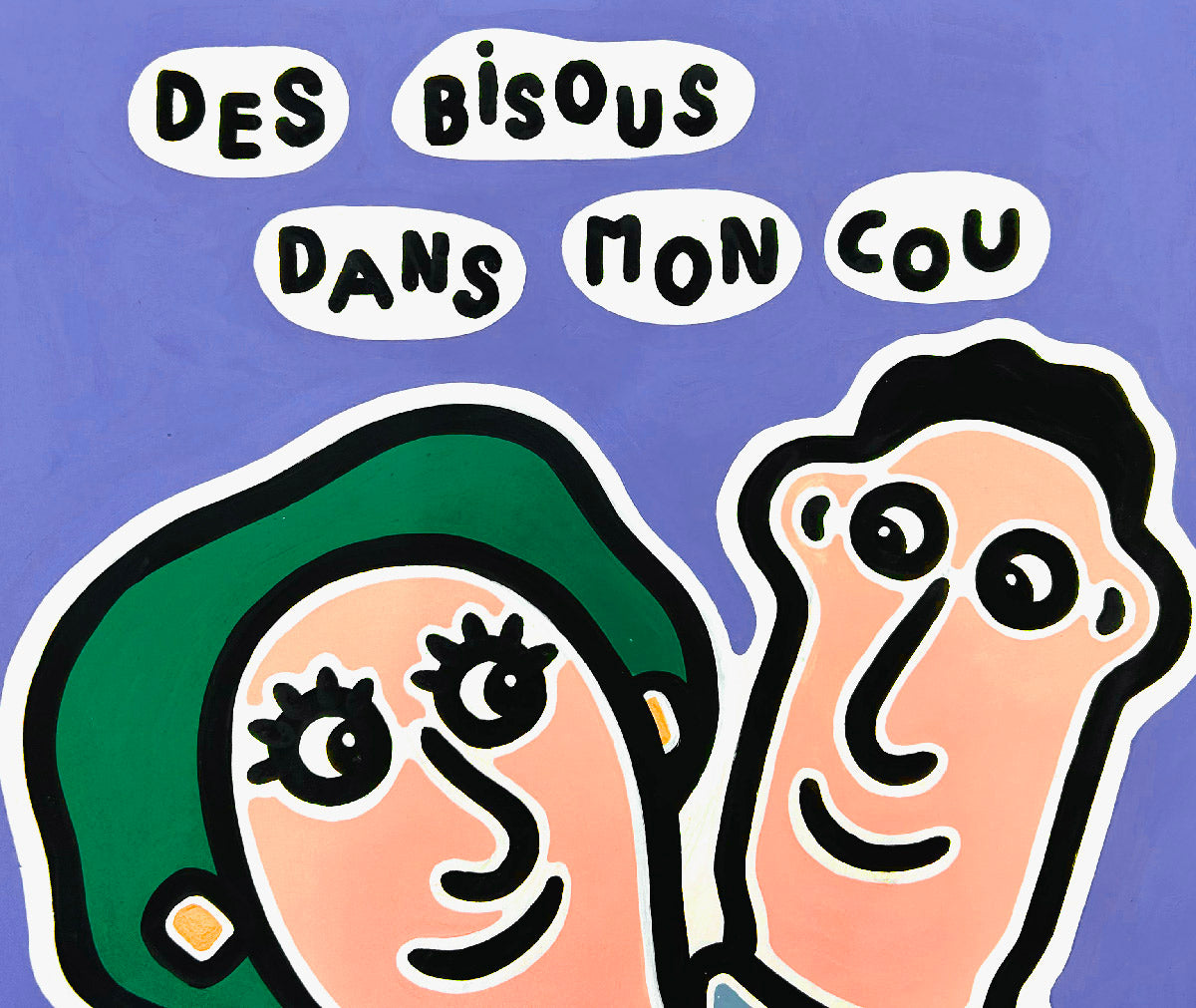 Dessin Des Bisous dans mon cou de MOUSTACHE BLEUE dans un intérieur – 50 × 65 cm