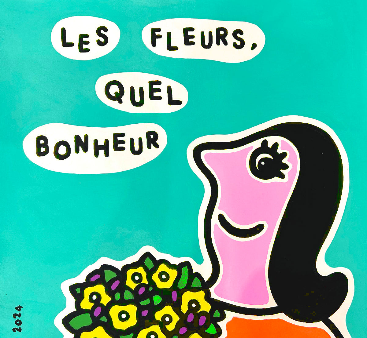 Dessin Les fleurs, quel bonheur de MOUSTACHE BLEUE dans un intérieur – 50 × 65 cm