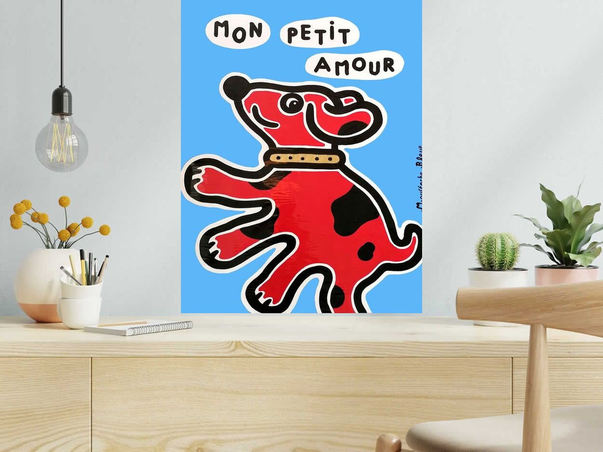 Dessin Mon petit amour de MOUSTACHE BLEUE dans un intérieur – 50 × 65 cm