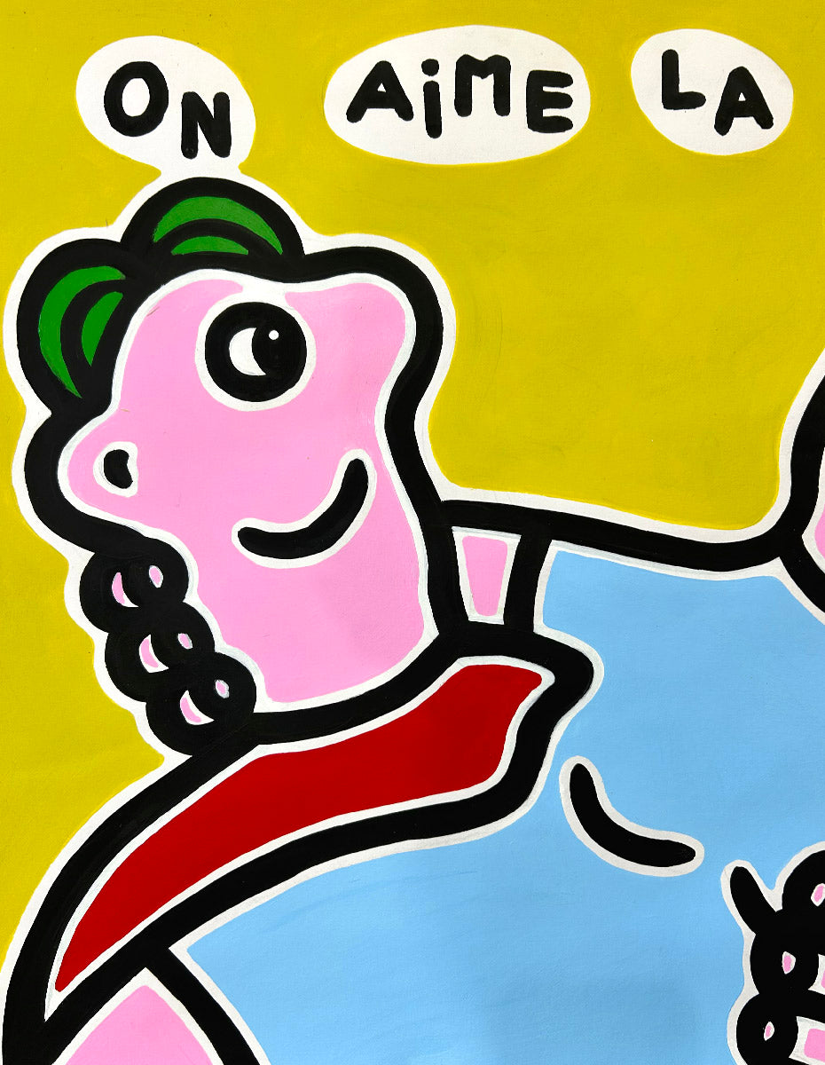 Dessin On aime la vie de MOUSTACHE BLEUE dans un intérieur – 50 × 65 cm