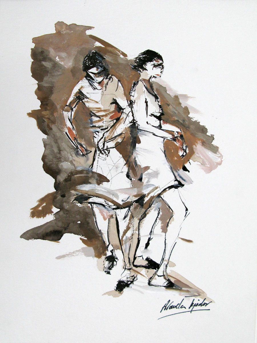 Dessin figuratif petit format PERSONNAGES EN MOUVEMENT 4 – ARANCHA TEJEDOR – 40 × 30 cm
