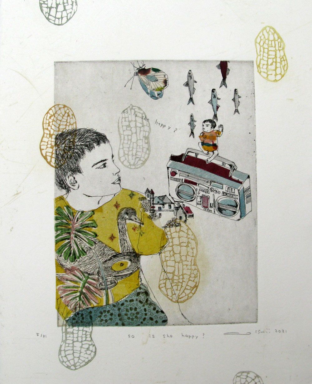 Dessin figuratif petit format SO IS SHE HAPPY – ATSUKO ISHII – 30 × 24 cm