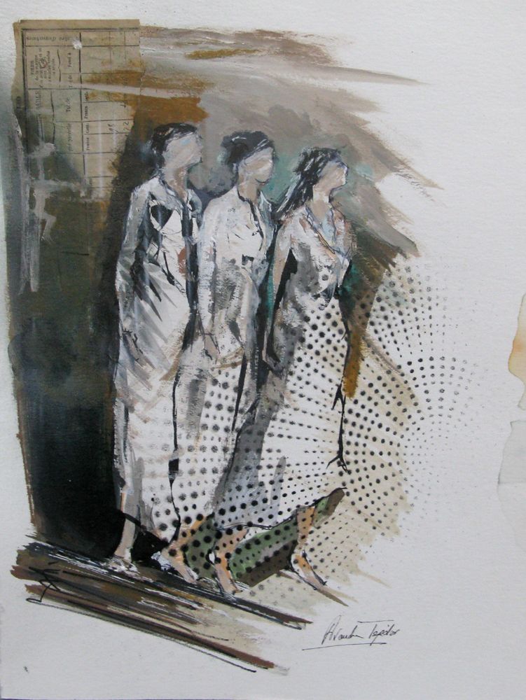 Dessin figuratif petit format blanc Femmes 18 – ARANCHA TEJEDOR – 30 × 40 cm