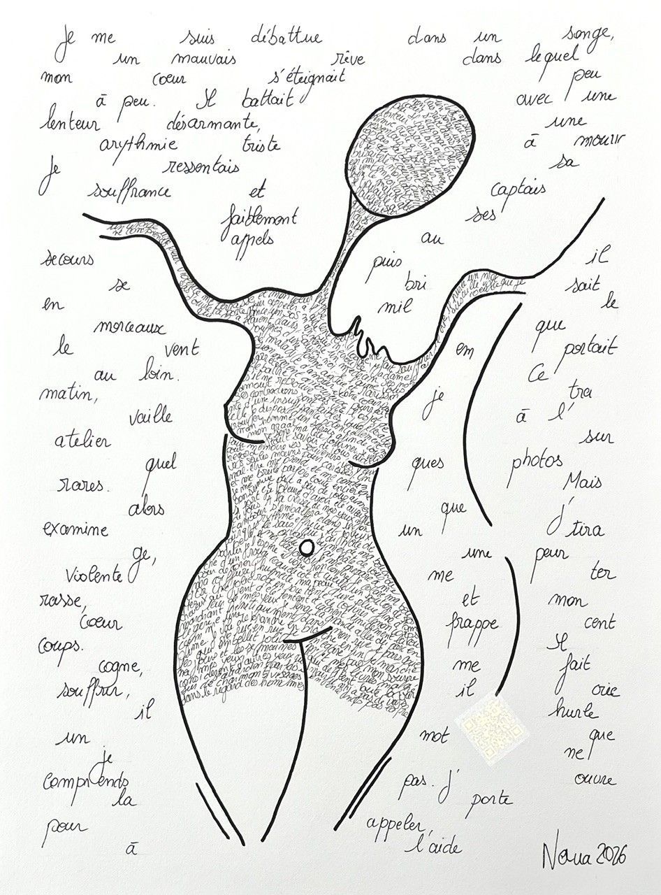 Dessin figuratif petit format blanc et noir les fifilles 1 – NANA – 30 × 40 cm