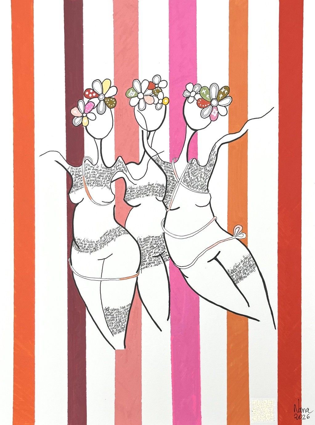 Dessin figuratif petit format blanc et noir les fifilles 10 – NANA – 30 × 40 cm