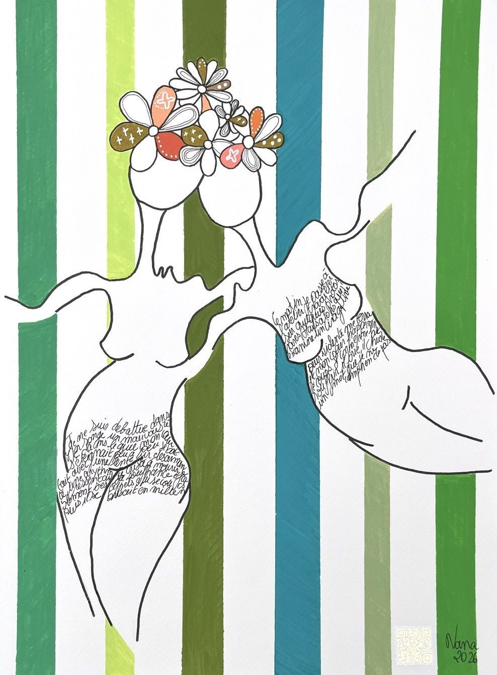 Dessin figuratif petit format blanc et noir les fifilles 13 – NANA – 30 × 40 cm
