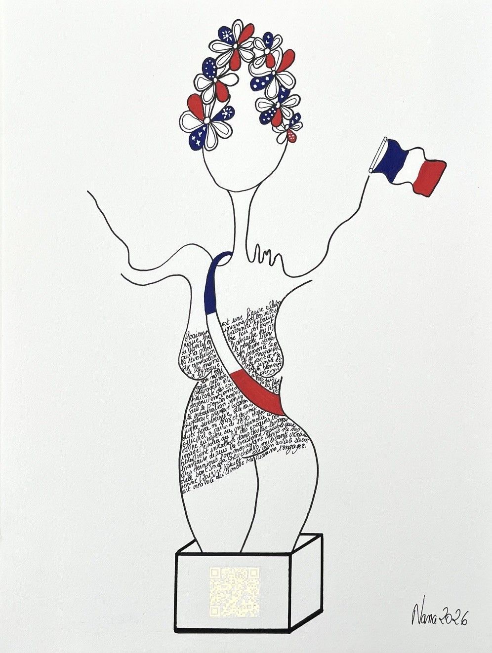 Dessin figuratif petit format blanc et noir les fifilles 3 – NANA – 30 × 40 cm