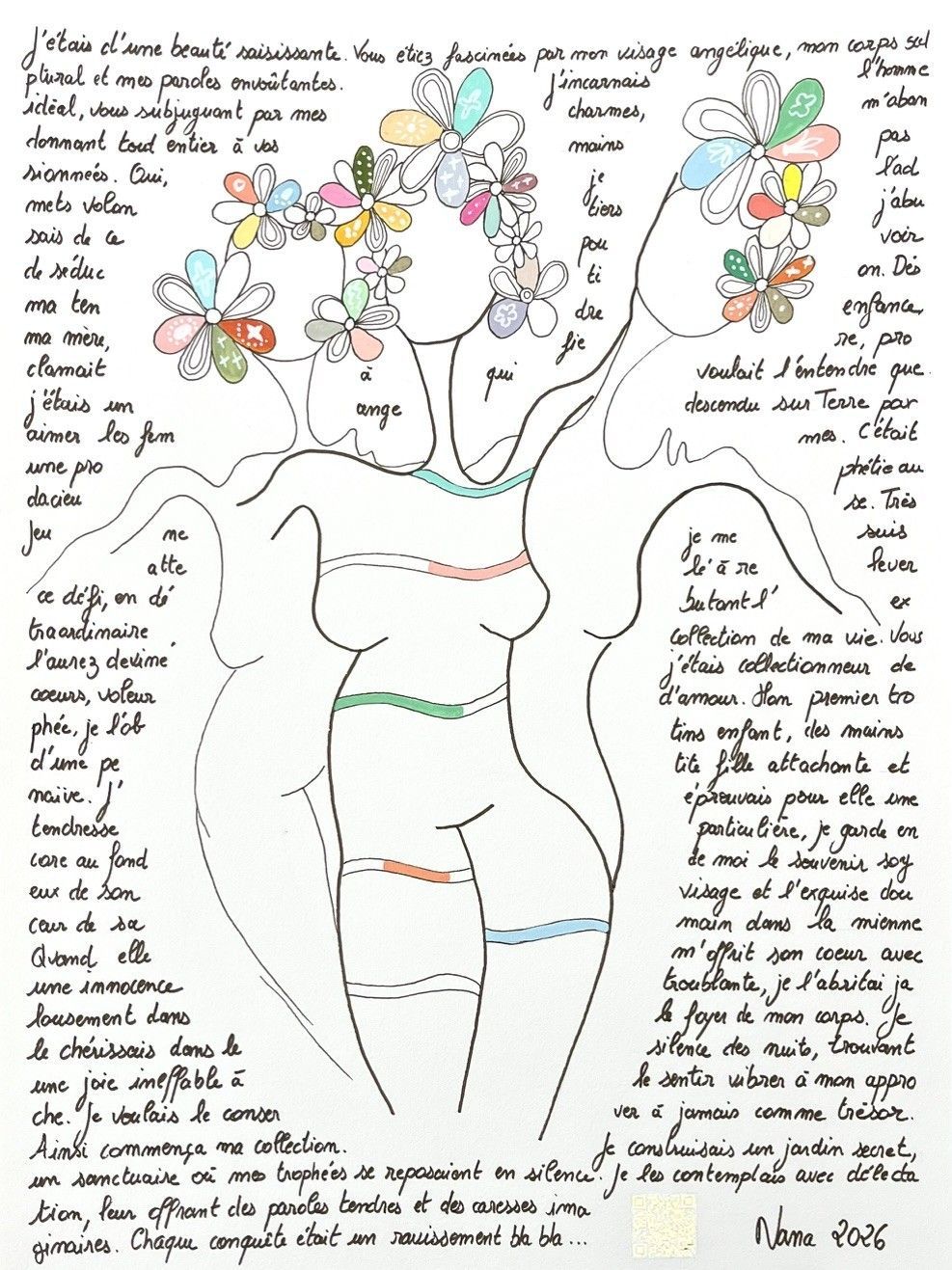 Dessin figuratif petit format blanc et noir les fifilles 6 – NANA – 30 × 40 cm