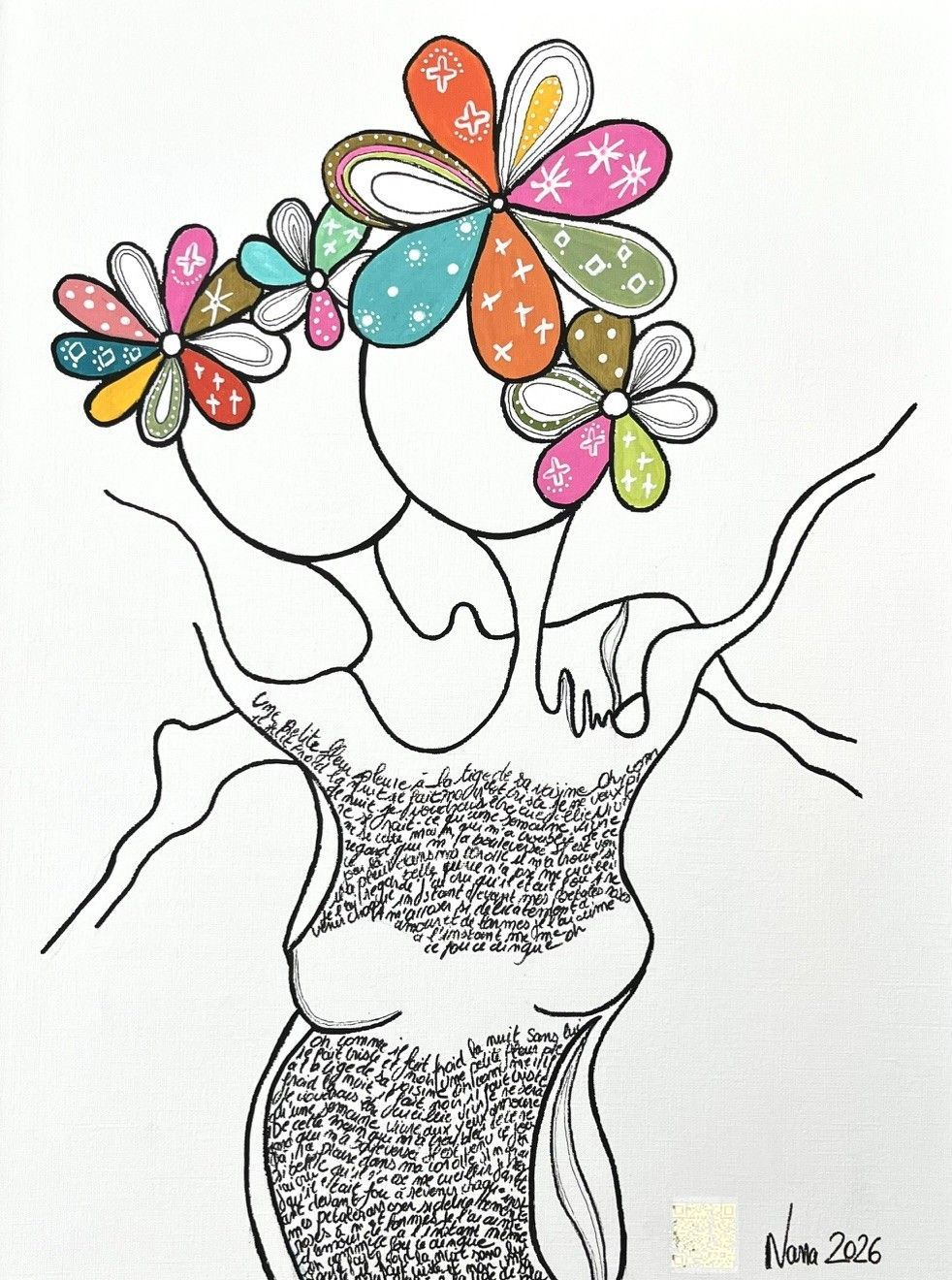 Dessin figuratif petit format blanc et noir les fifilles 7 – NANA – 30 × 40 cm