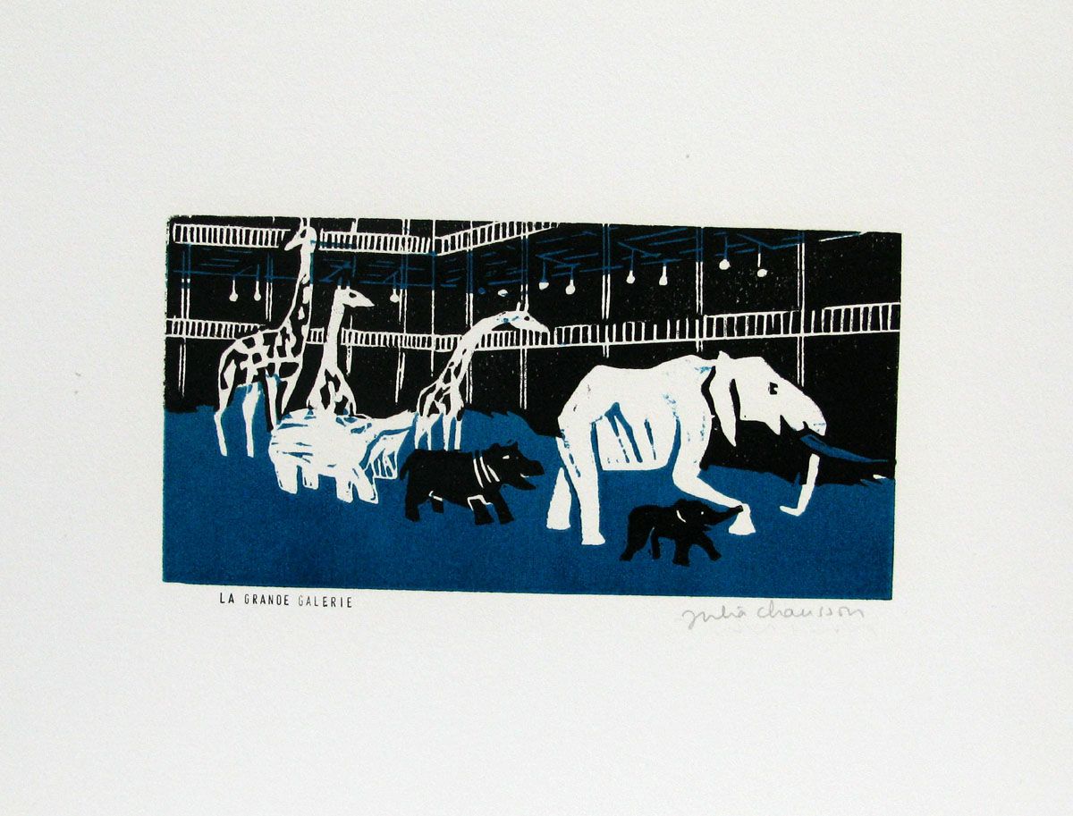 Dessin figuratif petit format bleu et noir LA GRANDE GALERIE BLEU ET NOIR – JULIA CHAUSSON – 25 × 33 cm