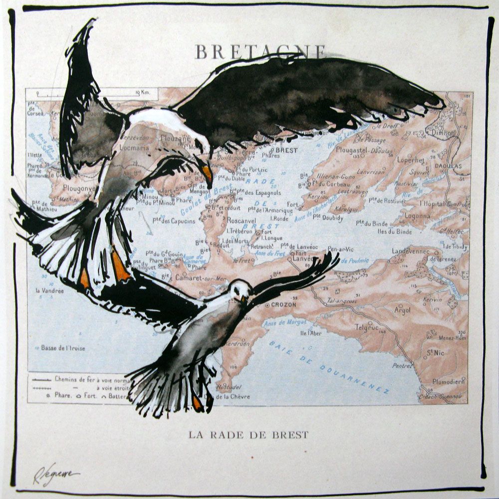 Dessin figuratif petit format LA RADE DE BREST – CYRIL REGUERRE – 20 × 20 cm