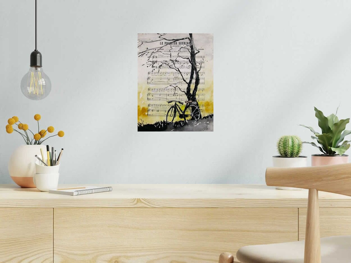 Dessin LE PREMIER SOURIRE de CYRIL REGUERRE dans un intérieur – 27 × 35 cm