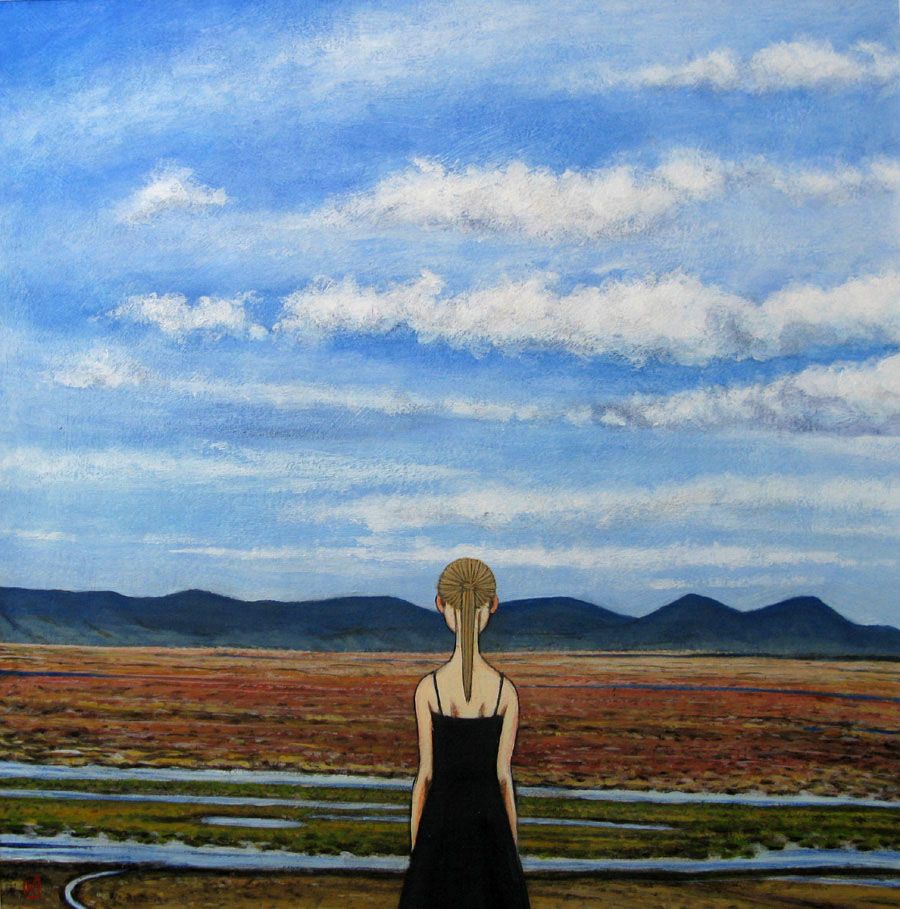 Dessin figuratif petit format THE FIELD AND THE SKY – KATSUKO KUROYA – 30 × 30 cm