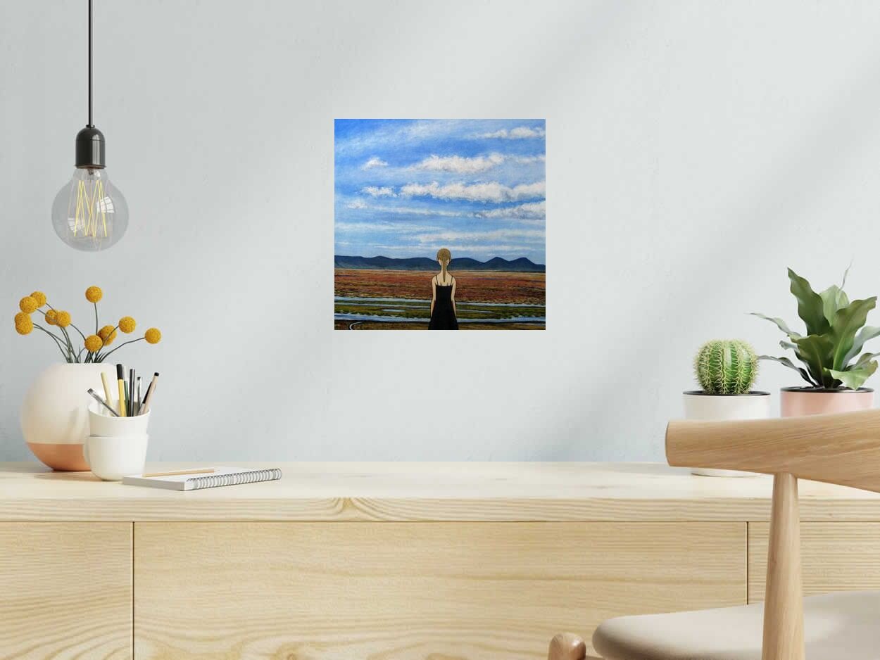 Dessin THE FIELD AND THE SKY de KATSUKO KUROYA dans un intérieur – 30 × 30 cm