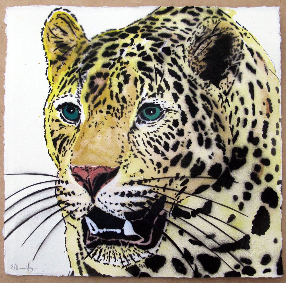 Dessin figuratif petit format LEOPARD PROFIL – MOSKO – 30 × 30 cm