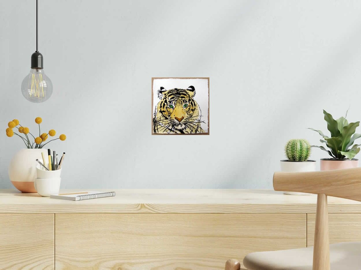 Dessin TIGRE FACE de MOSKO dans un intérieur – 20 × 20 cm