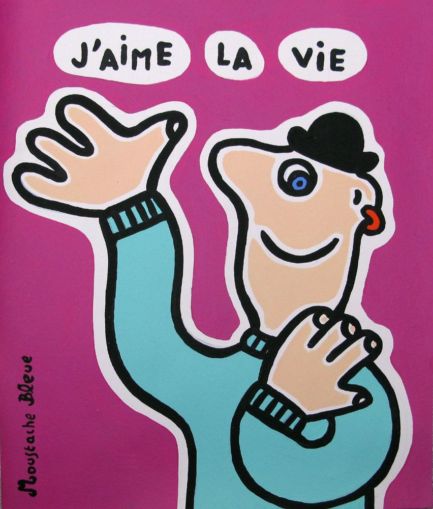 Dessin figuratif petit format J'aime la vie rose – MOUSTACHE BLEUE – 24 × 30 cm