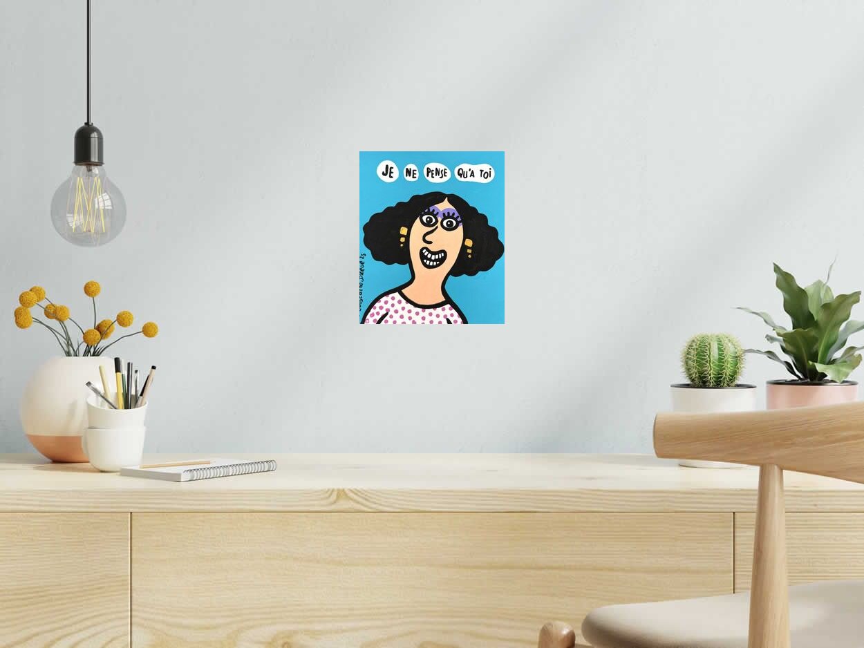 Dessin Je ne pense qu'à toi de MOUSTACHE BLEUE dans un intérieur – 21 × 25 cm