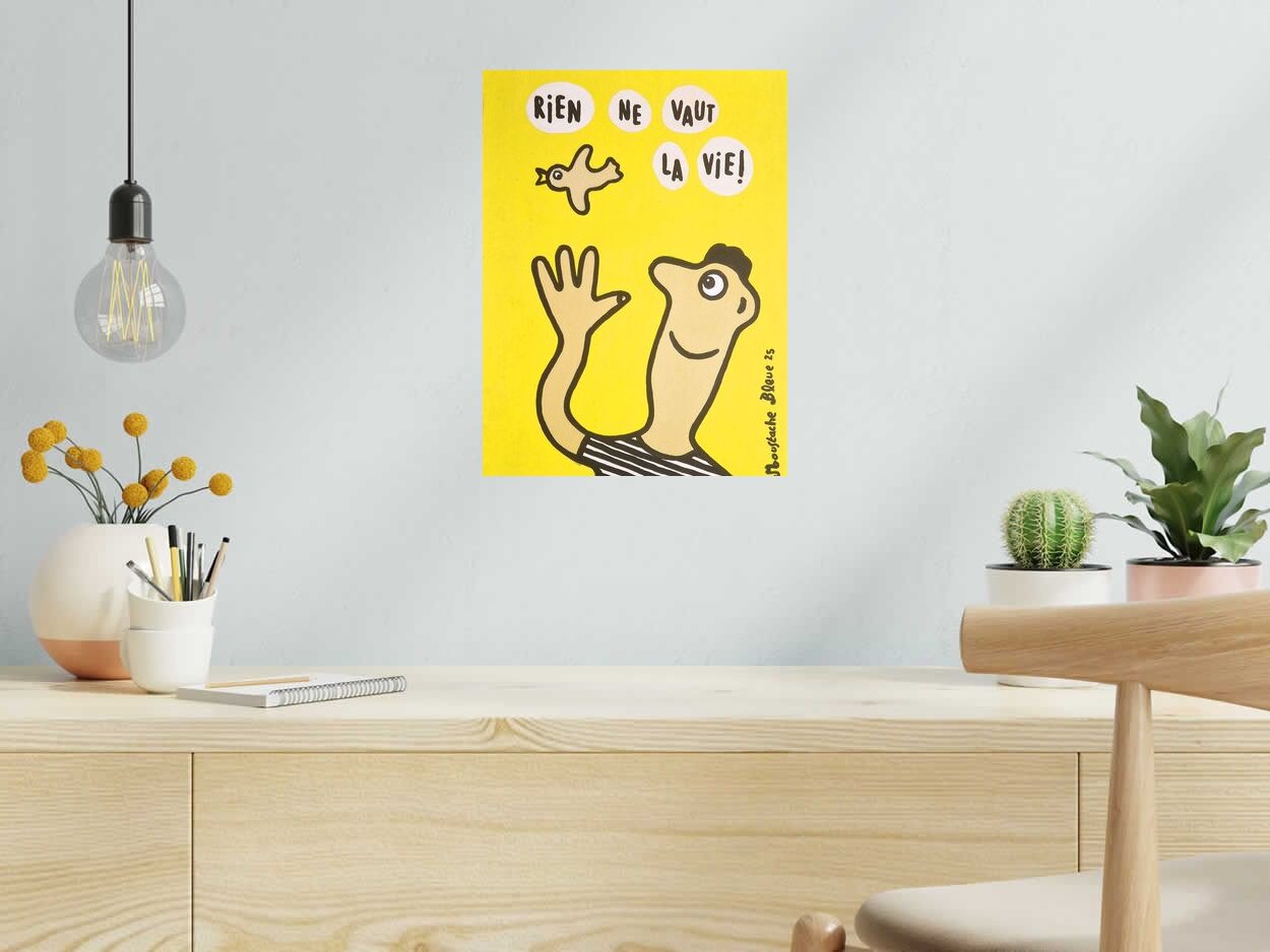 Dessin Rien ne vaut la vie de MOUSTACHE BLEUE dans un intérieur – 30 × 40 cm