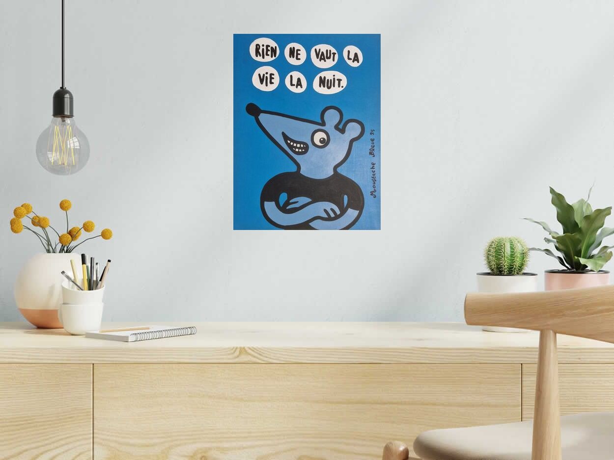 Dessin Rien ne vaut la vie la nuit de MOUSTACHE BLEUE dans un intérieur – 30 × 40 cm