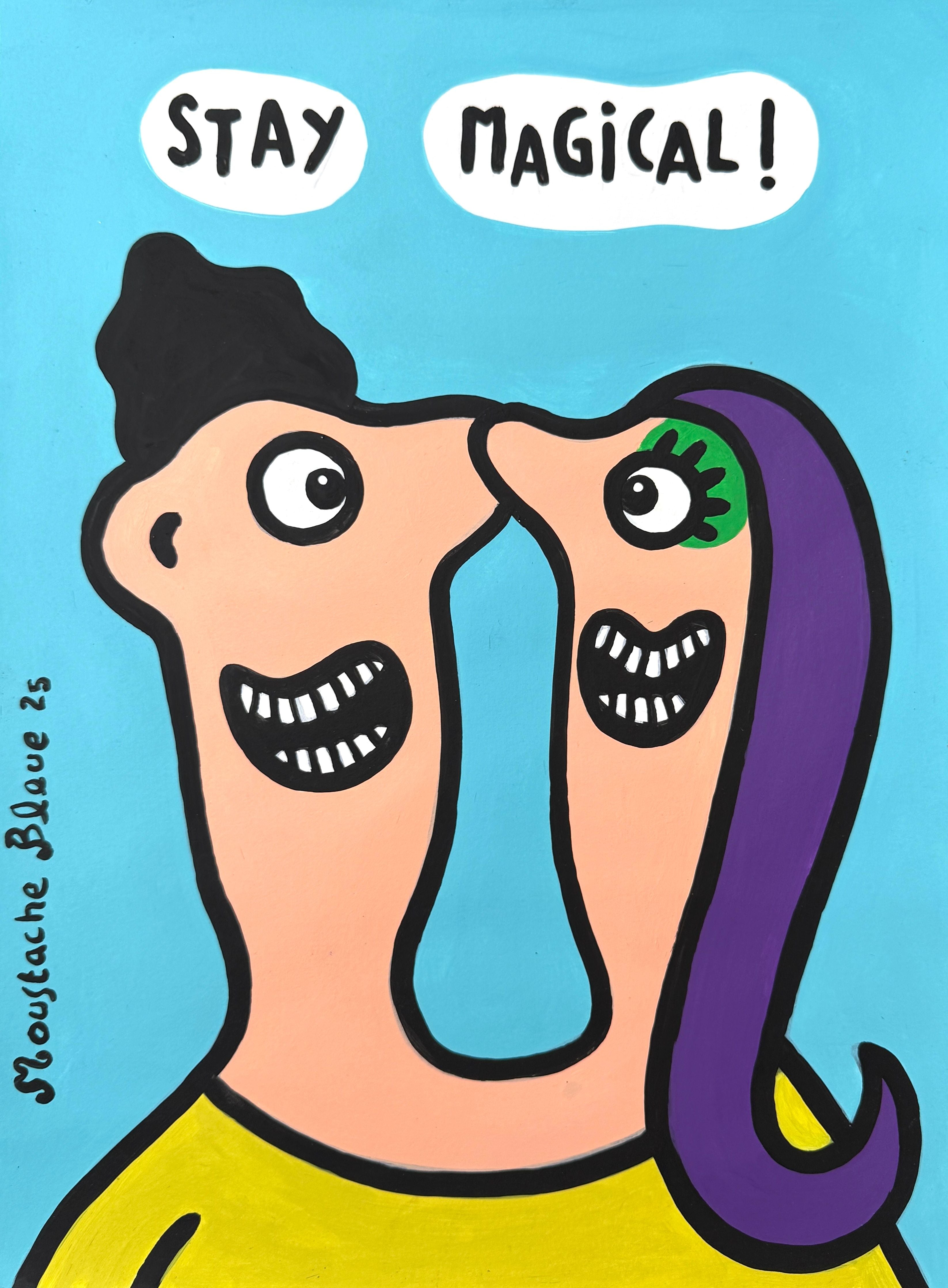 Dessin figuratif petit format Stay magical ! 2 – MOUSTACHE BLEUE – 30 × 40 cm