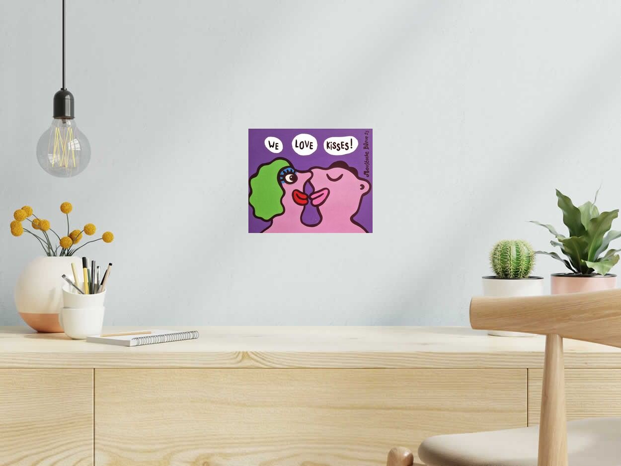 Dessin We love kisses ! de MOUSTACHE BLEUE dans un intérieur – 25 × 21 cm