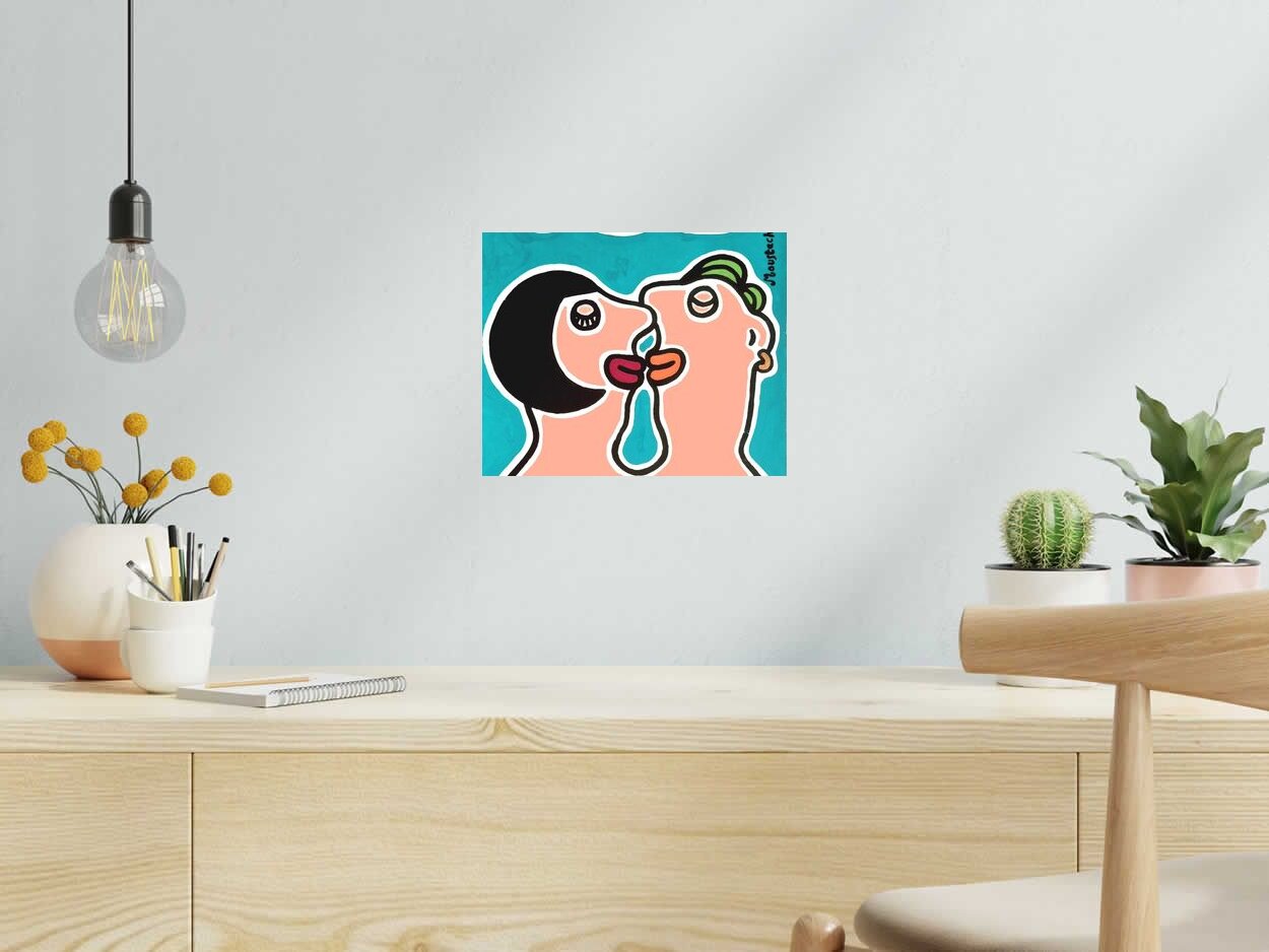 Dessin We love kisses de MOUSTACHE BLEUE dans un intérieur – 30 × 24 cm