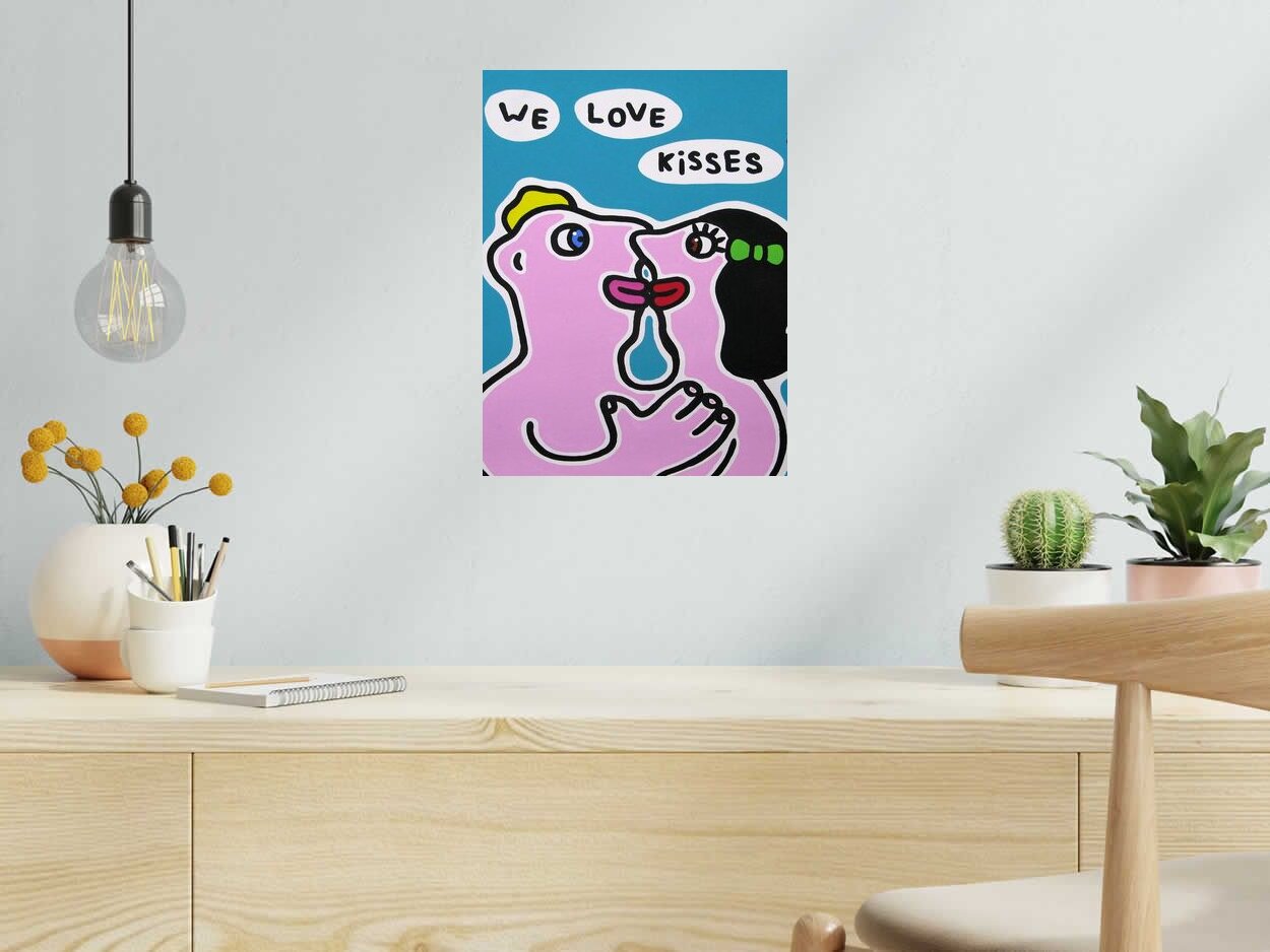 Dessin We love kisses de MOUSTACHE BLEUE dans un intérieur – 30 × 40 cm