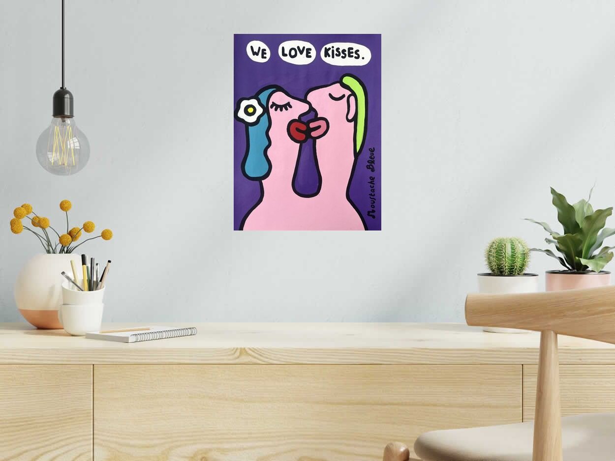 Dessin We love kisses de MOUSTACHE BLEUE dans un intérieur – 30 × 40 cm