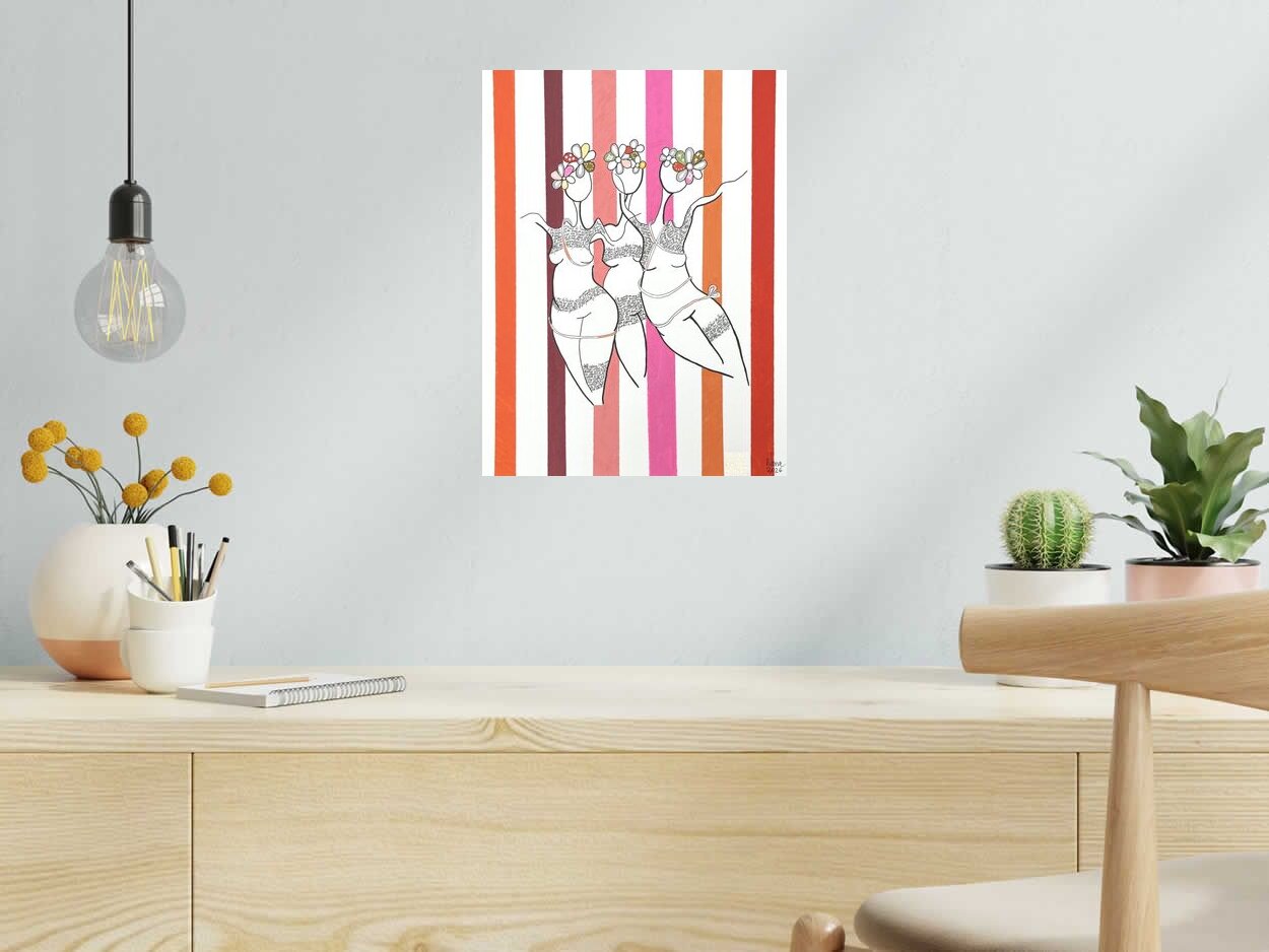 Dessin les fifilles 10 de NANA dans un intérieur – 30 × 40 cm