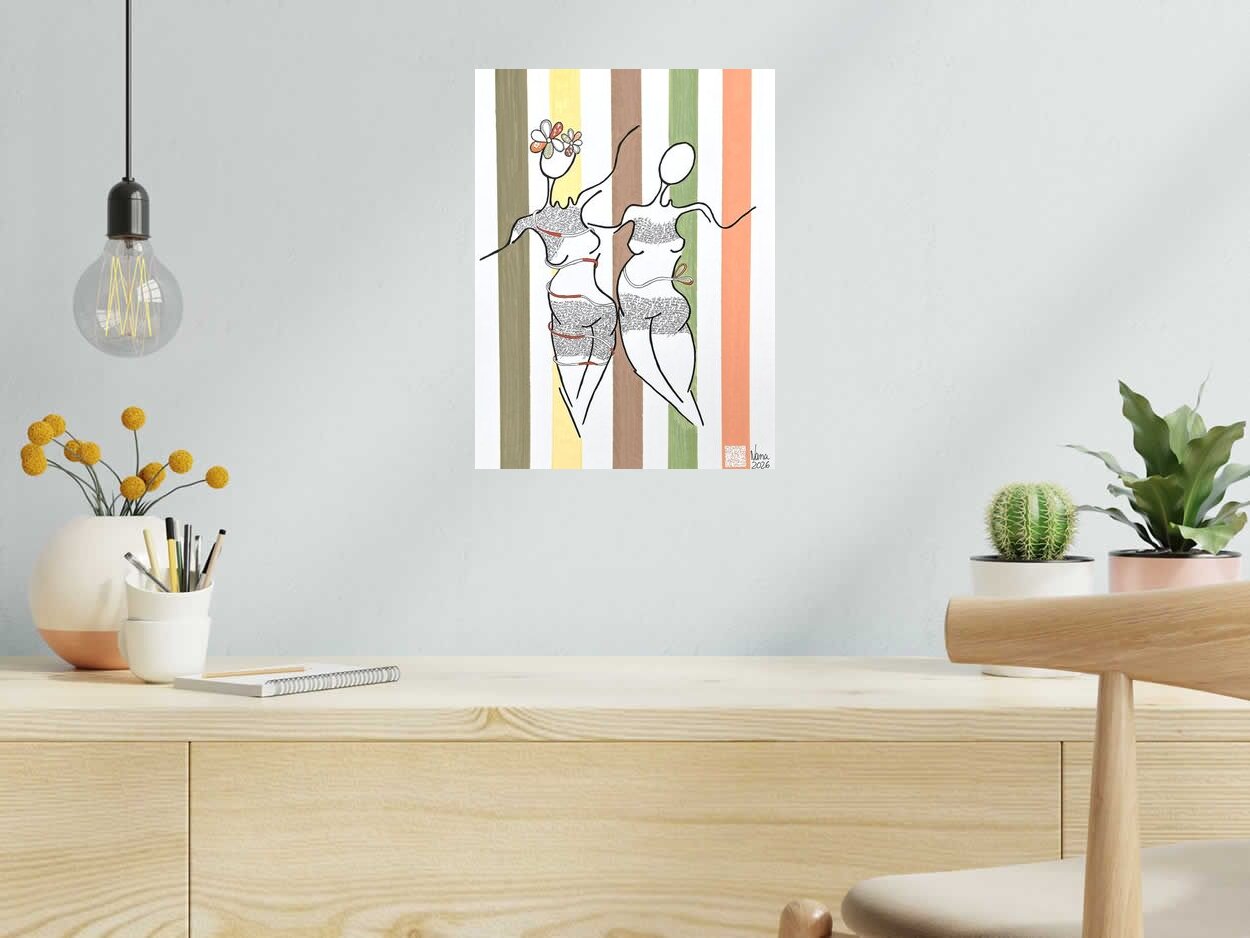 Dessin les fifilles 12 de NANA dans un intérieur – 30 × 40 cm