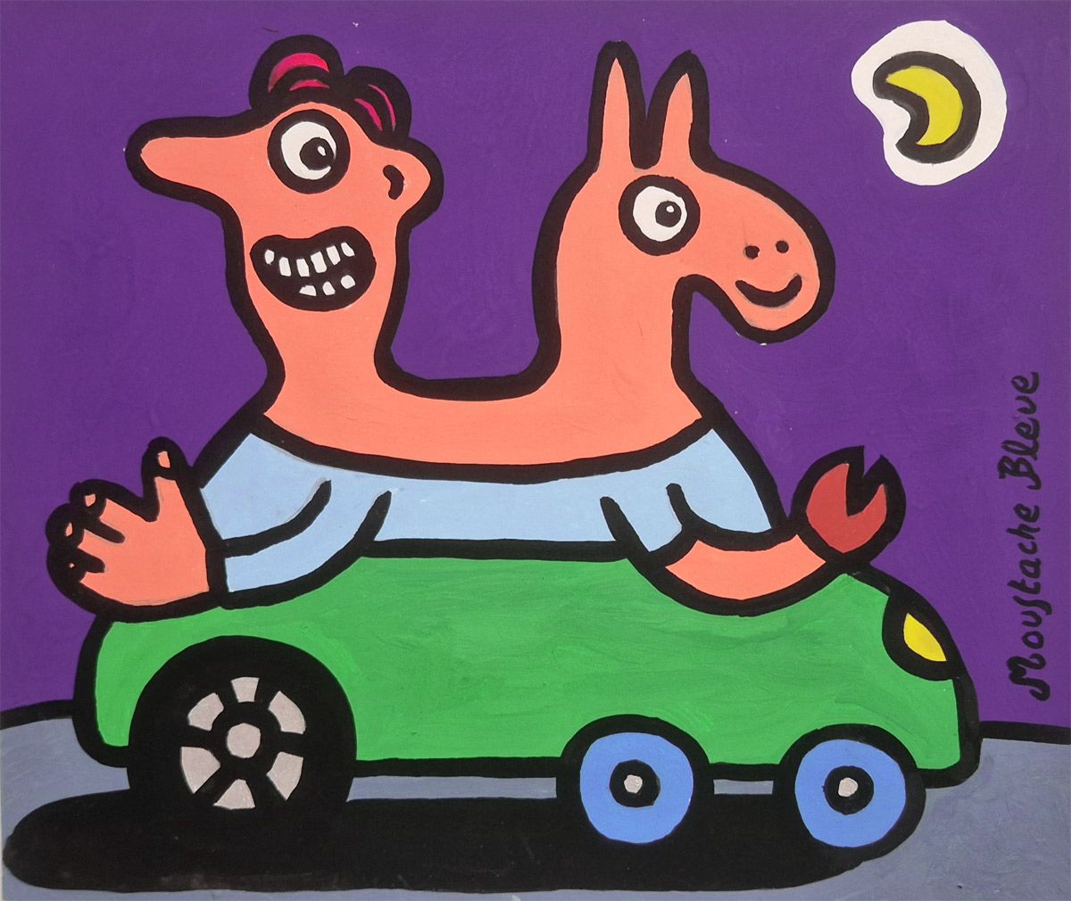 Dessin figuratif petit format orange Dos d'âne – MOUSTACHE BLEUE – 25 × 21 cm