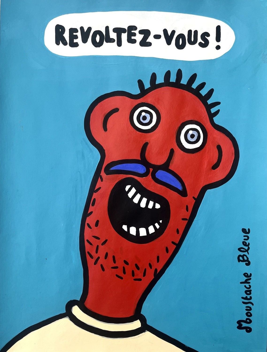 Dessin figuratif petit format rose Revoltez-vous – MOUSTACHE BLEUE – 30 × 40 cm