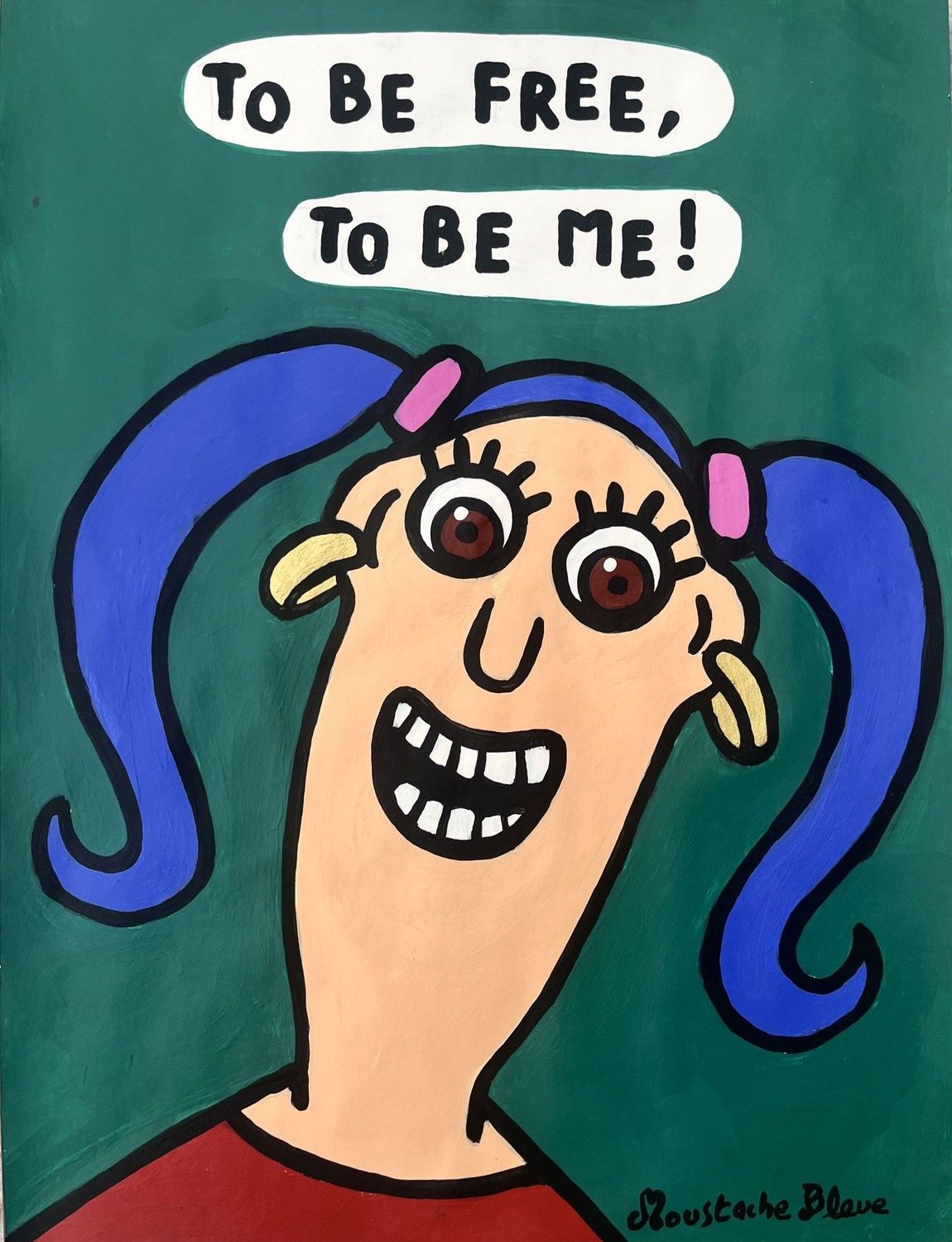 Dessin figuratif petit format rose To be free, to be me! – MOUSTACHE BLEUE – 30 × 40 cm