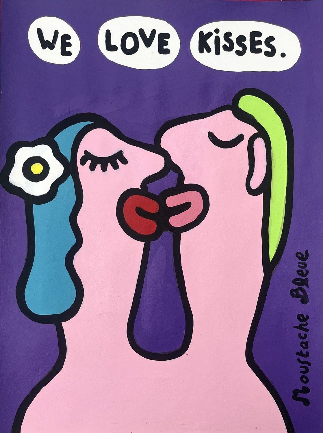 Dessin figuratif petit format rose We love kisses – MOUSTACHE BLEUE – 30 × 40 cm