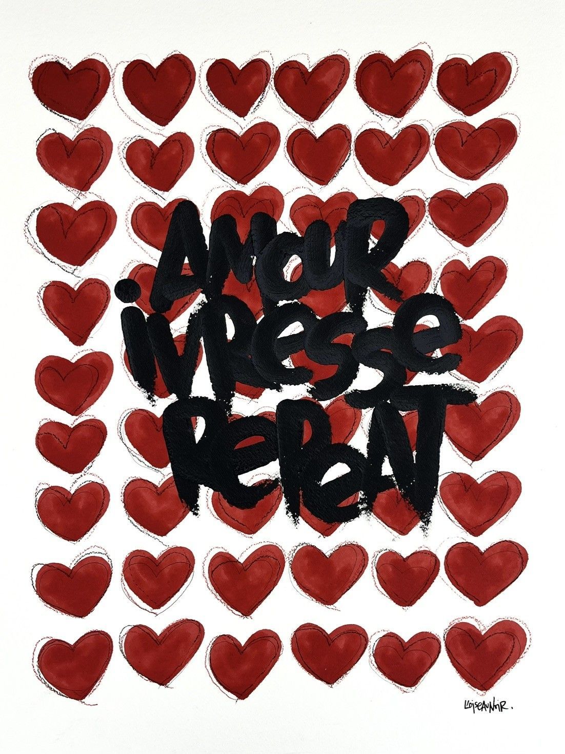 Dessin graphique moyen format Amour, ivresse, repeat – L'OISEAU NOIR – 56 × 77 cm
