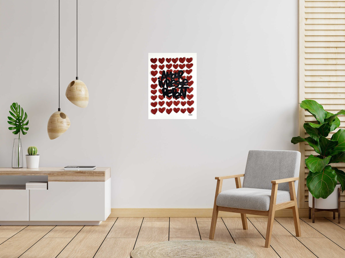 Dessin Amour, ivresse, repeat de L'OISEAU NOIR dans un intérieur – 56 × 77 cm