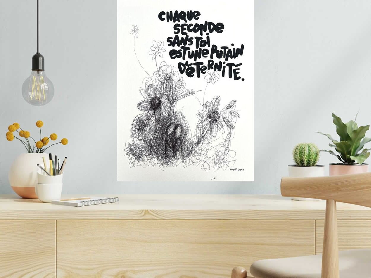 Dessin Eternité de L'OISEAU NOIR dans un intérieur – 46 × 61 cm