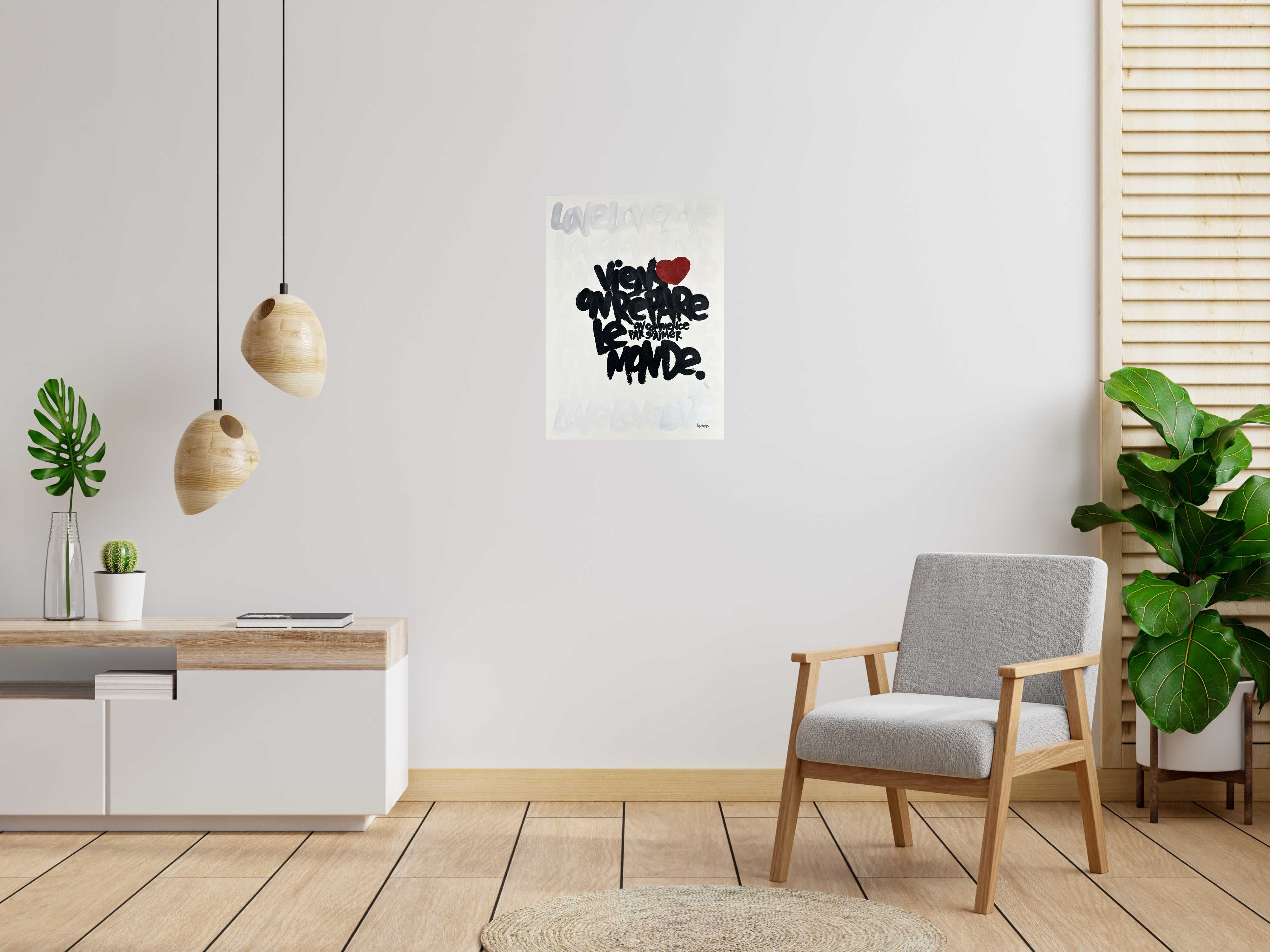 Dessin On repare le monde de L'OISEAU NOIR dans un intérieur – 56 × 77 cm