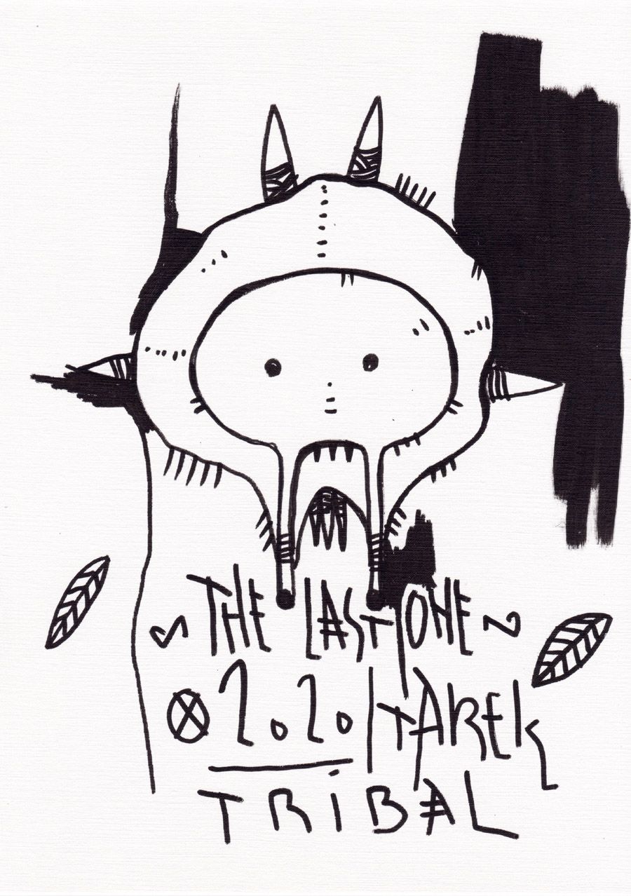 Dessin graphique petit format blanc et noir THE LAST ONE – TAREK – 7 × 21 cm