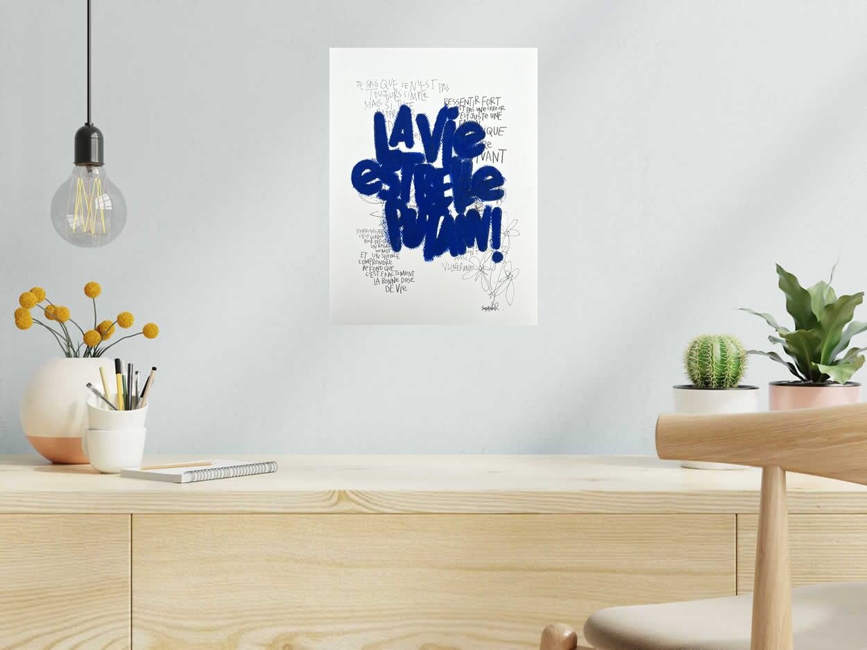 Dessin La bonne dose de vie de L'OISEAU NOIR dans un intérieur – 30 × 40 cm