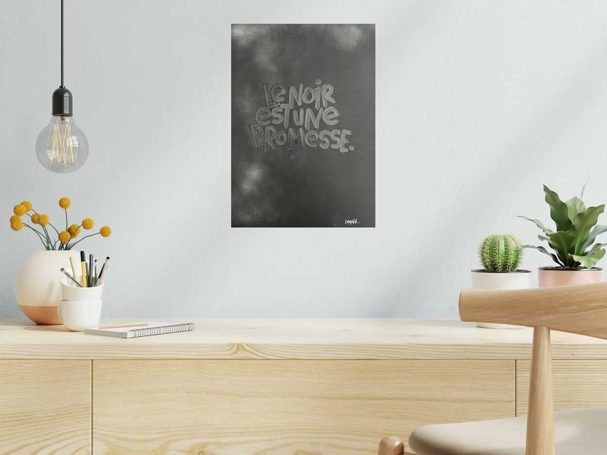 Dessin Le noir est une promesse de L'OISEAU NOIR dans un intérieur – 29 × 42 cm