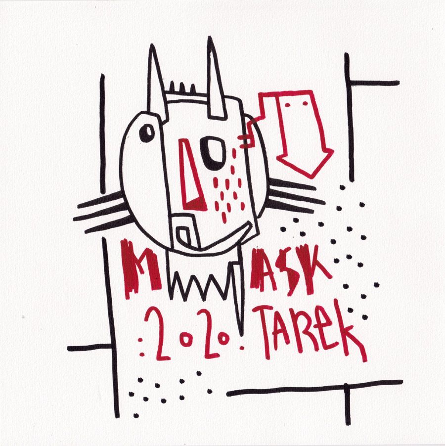 Dessin graphique petit format noir et rose MASK – TAREK – 21 × 21 cm