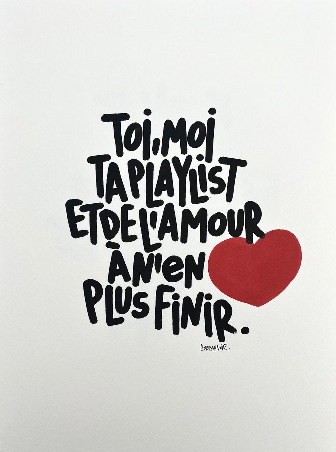 Dessin graphique petit format noir et rouge Toi, moi... – L'OISEAU NOIR – 30 × 40 cm